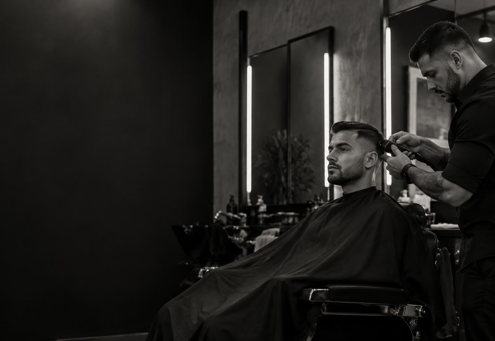 Barbeiro cuidando do cabelo de um cliente